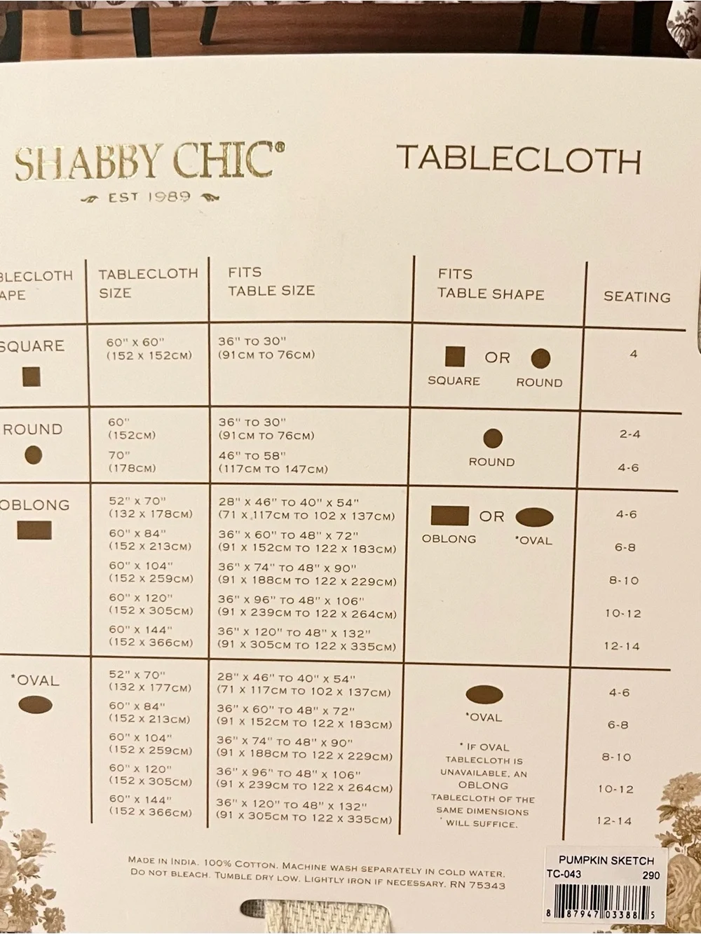 🆕- Shabby Chic Fall Harvest Tablecloth Oblong 60x 104